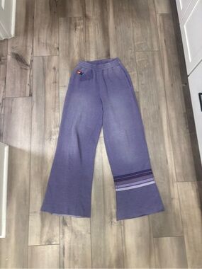Aviator Nation Kids Lavender Wide-Leg Knit Sweatpants with Stripe Detail